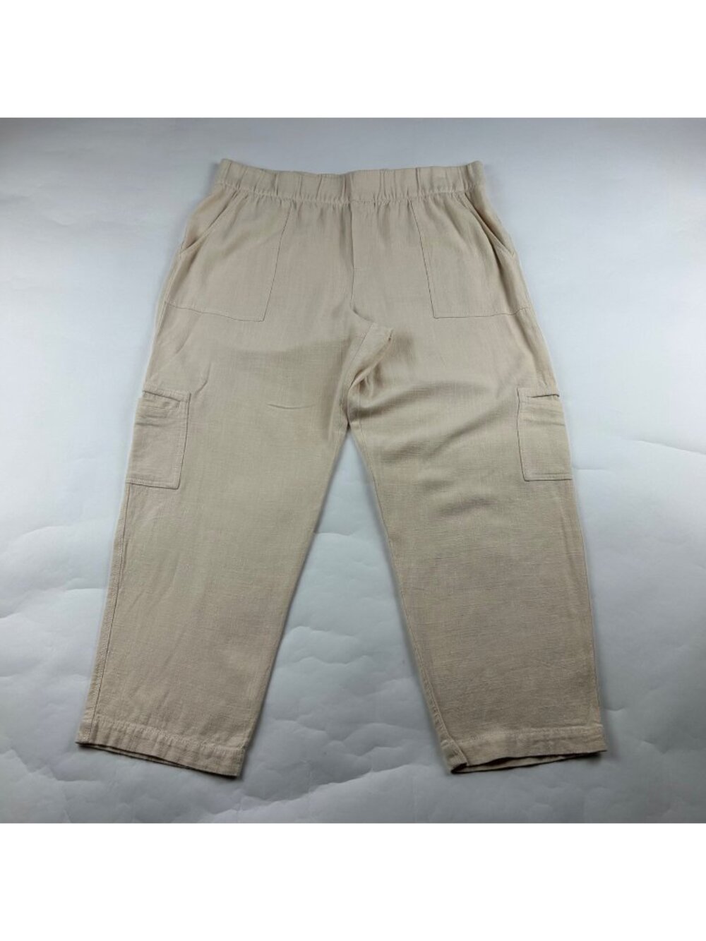 Soft Surroundings Cream Linen Blend Relaxed Leg Cargo Ankle Pant L